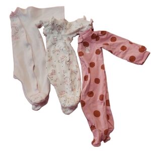 set of three rompers for baby girl .white floral, pink